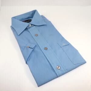 Vintage De Sica Mens Blue Short Sleeve Button Up Shirt Deadstock Size 15.5